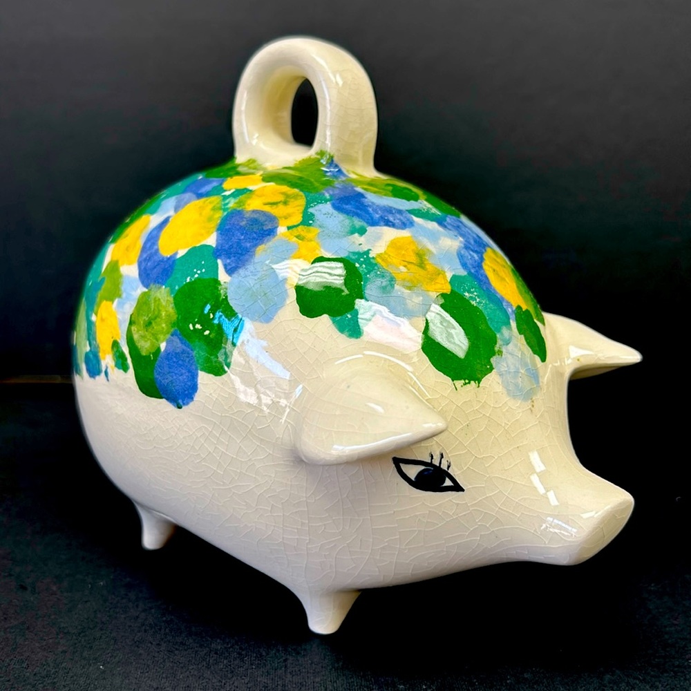 Vintage ceramic hand painted anthropomorphic piggy bank
